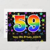 ５９歳の誕生日おめでとう：楽しいスター柄、虹５９、名前 ポストカード (正面/裏面)