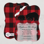 ５ｘ７ ベビーシャワー 招待状 赤い バッファロープレイド クマ (正面/裏面)