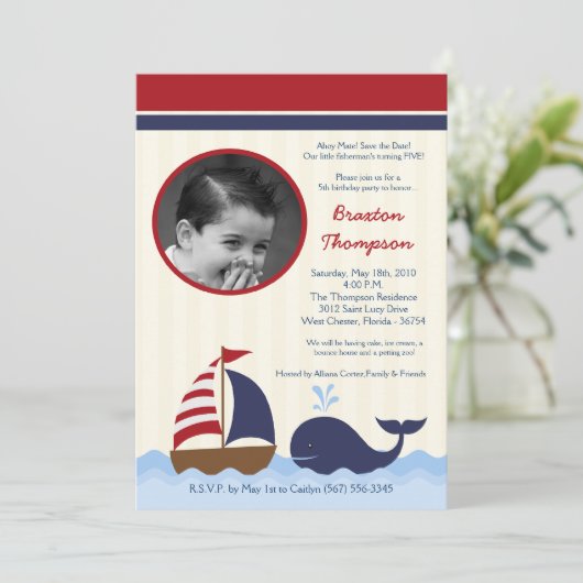 5x7 海賊の航海 クジラのいる船の誕生日パーティー招待状 招待状 (スタンド正面)
