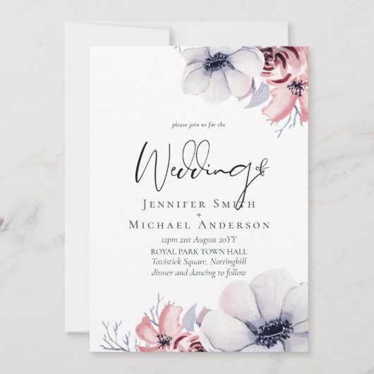 5×7 ネイビーブルー コーラル フラワースクリプト ウェディングセット (正面)