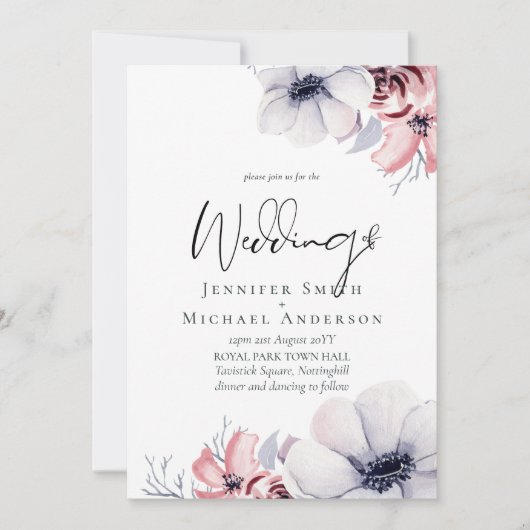 ５×７ ネイビーブルー コーラル フローラル スクリプト ウェディング セット (正面)