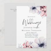 ５×７ ネイビーブルー コーラル フローラル スクリプト ウェディング セット (正面/裏面)