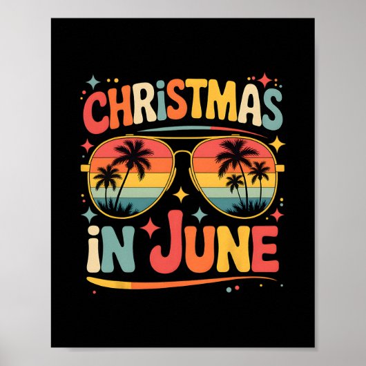 ６月のクリスマス サングラス レトロ 夏休み Xmas ポスター (正面)