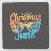 ６月のクリスマス サングラス 楽しいサマーバケーション ストーンコースター (正面)