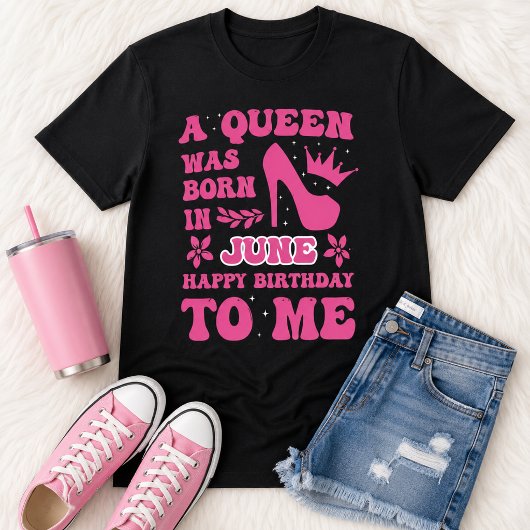 6月の誕生日ガールTシャツ ピンクのプリンセス・クイーン Tシャツ