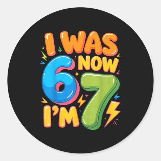6歳から7歳へ!7歳の誕生日おめでとう!男の子 女の子 ラウンドシール (正面)