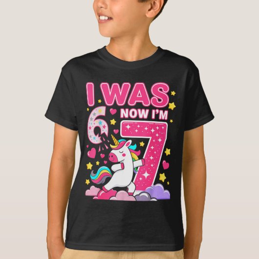 6歳だったよ 今7歳 ユニコーンガール 6 7 誕生日 Tシャツ (正面)