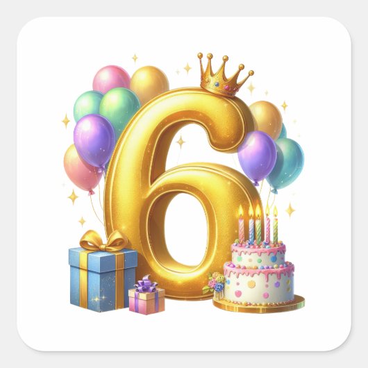 ６歳の誕生日おめでとう スクエアシール (正面)
