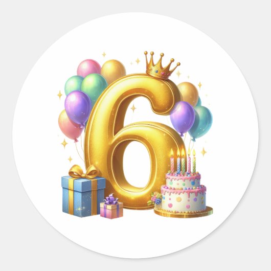 ６歳の誕生日おめでとう ラウンドシール (正面)