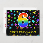 6歳の誕生日おめでとう:楽しいスターパターン、虹6、名前 ポストカード (正面/裏面)