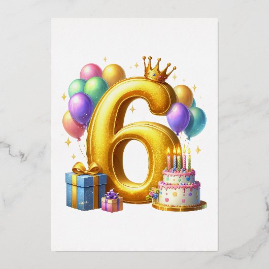 ６歳の誕生日おめでとう 箔招待状 (正面)