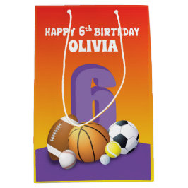 ６歳の誕生日スポーツ女子ギフト ミディアムペーパーバッグ