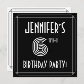 ６歳の誕生日パーティー：カスタムネーム付きのアールデコスタイル 招待状 (正面/裏面)