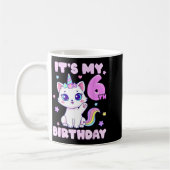 6歳の誕生日ユニコーン猫の女の子 コーヒーマグカップ (左)