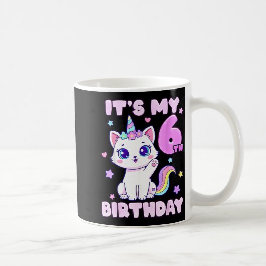 6歳の誕生日ユニコーン猫の女の子 コーヒーマグカップ (右)