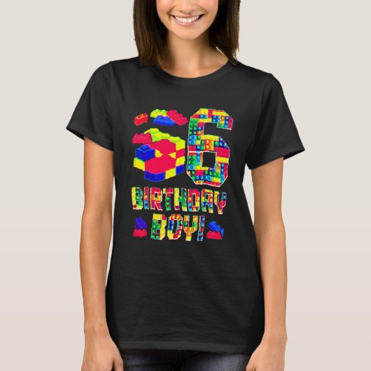 ６歳の誕生日 コスプレ ブロック ビル建設 男の子 Tシャツ (正面)