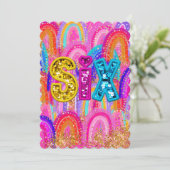 ６歳の誕生日　虹色のスパンコール サンキューカード (スタンド正面)