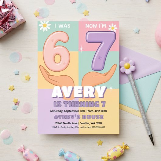 6歳7歳の女の子の誕生日パーティーの招待状 招待状