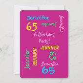 ６５歳の誕生日パーティーご招待　アカいピンクの熱いお祝い 招待状 (正面)