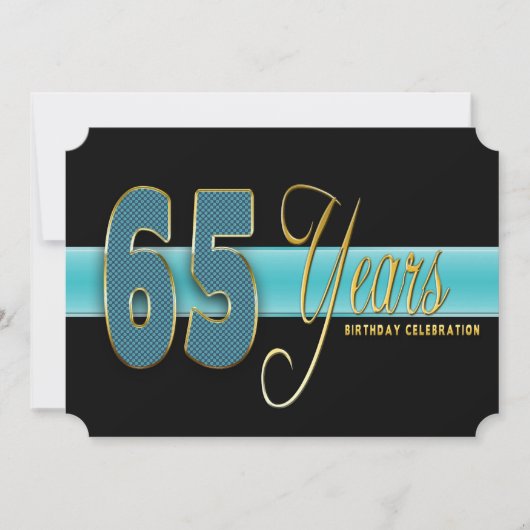 ６５歳の誕生日パーティーご招待　アクア／ブラック 招待状 (正面)