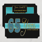 ６５歳の誕生日パーティーご招待　アクア／ブラック 招待状 (正面/裏面)