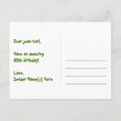 65歳の誕生日:楽しいハート柄、虹色65 ポストカード (裏面)