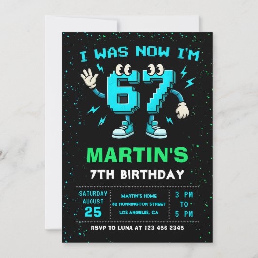 67のミーム 誕生日おめでとう 6歳7歳 招待状 (正面)