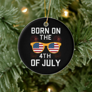 7月4日生まれの誕生日サングラス USA セラミックオーナメント