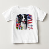7月4日 ボーダーコリー 犬 キッズ ベビーTシャツ (正面)