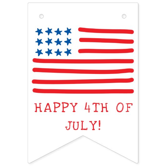 7月4日 |手描きアメリカ国旗と星 バンティングフラッグ (第2の旗)