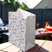 ７月４日 | 米国国旗、花火、星 ミディアムペーパーバッグ