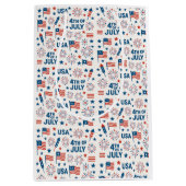 ７月４日 | 米国国旗、花火、星 ミディアムペーパーバッグ (正面)