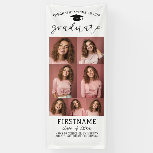 7枚の写真を使った ポートレートスタイルの 現代的 ミニマル ホワイト 卒業アルバム 横断幕 (縦)