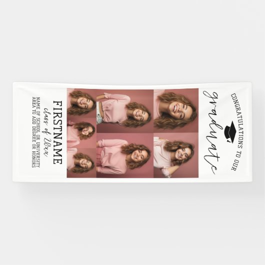 ７枚の写真を使った ポートレートスタイルの 現代的 ミニマル ホワイト 卒業アルバム 横断幕 (横)