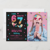 7歳の女の子の誕生日写真 招待状 (正面)