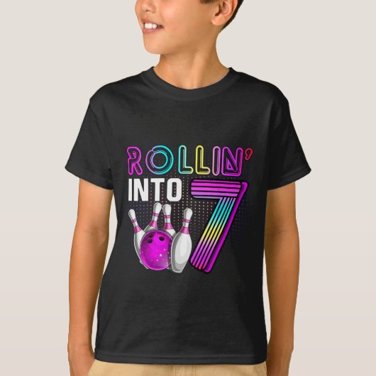 7歳の誕生日おめでとう ボウリング誕生日パーティー Tシャツ (正面)