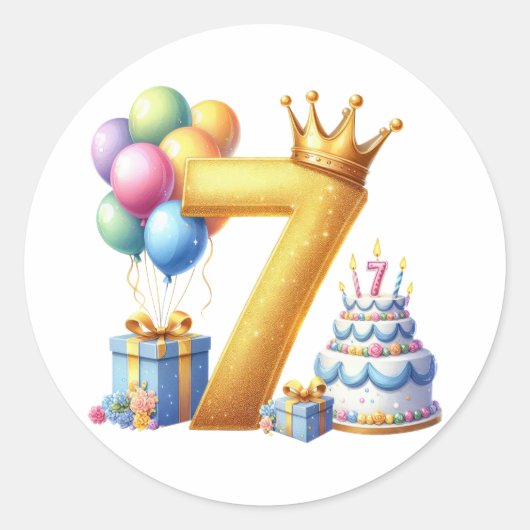 7歳の誕生日おめでとう ラウンドシール (正面)