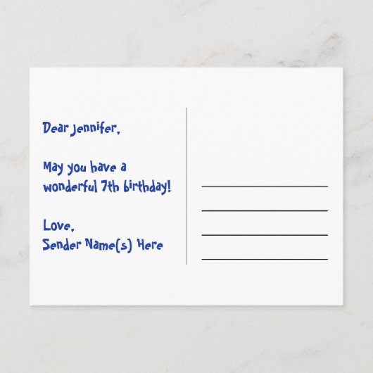 ７歳の誕生日おめでとう！楽しい星の模様、虹の７、名前入り ポストカード (裏面)