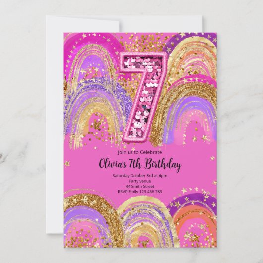 ７歳の誕生日　女の子の招待状 招待状 (正面)