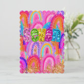7歳の誕生日 虹色のスパンコール サンキューカード (スタンド正面)