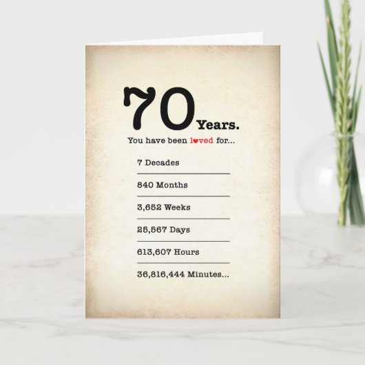70年間愛されてきたあなたへ、お誕生日おめでとう カード (正面)