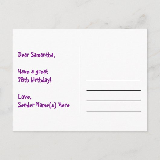 79歳の誕生日 – おもしろい花火模様+虹79 ポストカード (裏面)