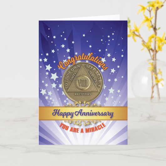 8年目のリカバリーコイン記念日 あなたは奇跡だ カード (黄色い花)