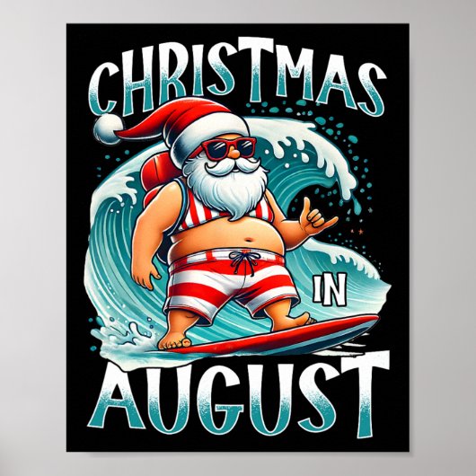 8月のクリスマス サーフィン サンタ Xmas 8月 ポスター (正面)