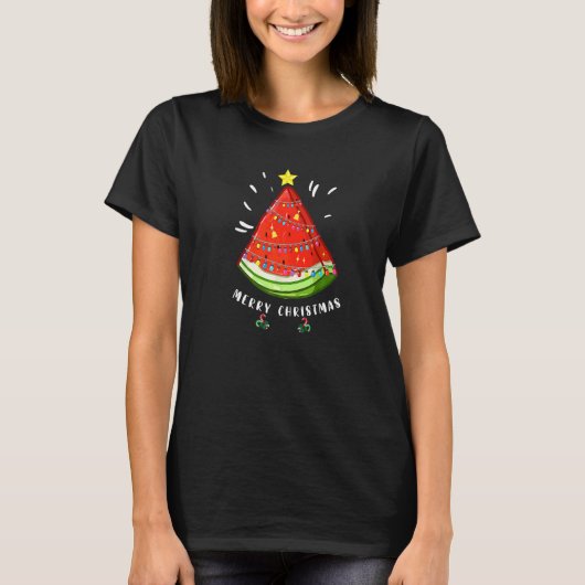 ８月のクリスマス スイカ サンタ 夏のツリー Tシャツ (正面)