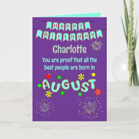 8月生まれのお誕生日おめでとう 折りたたみグリーティングカード カード (正面)