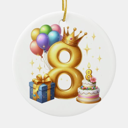 8歳の誕生日おめでとう セラミックオーナメント (正面)