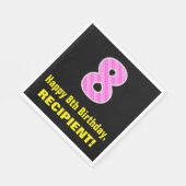 8歳の誕生日おめでとう:ピンクのストライプとハートの「8」+名前 スタンダードランチョンナプキン (角)