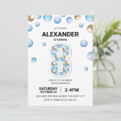 ８歳の誕生日パーティー、水色と黄色の風船の少年 招待状 (スタンド正面)