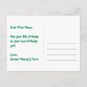 ８歳の誕生日：ピンクのストライプとハート、虹色の８ ポストカード (裏面)